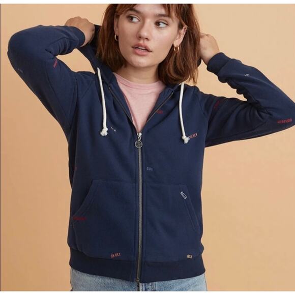 Marine‎ Layer Signature Zip Hoodie Navy Blue Hello Embroidery Medium - Picture 9 of 9